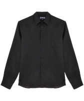 Men Linen Shirt Solid Black front view