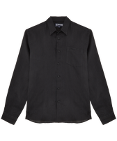 Men Linen Shirt Solid Black 正面图