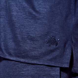 Camisa de bolos unisex en lino de color liso Azul marino detalles vista 2