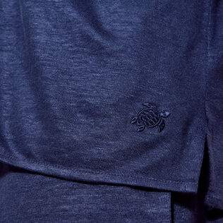 Camicia bowling unisex in jersey di lino tinta unita Blu marine dettagli vista 2
