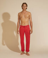 Men 5-Pockets Tencel Gabardine Pants Moulin rouge front worn view