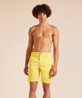 Men Tencel Satin Bermuda Shorts Solid Sun front worn view