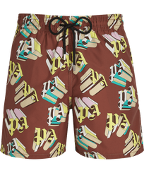 Men Classic Printed - Men Swimwear Monogram 3D - Vilebrequin x Palm Angels, Hazelnut front view