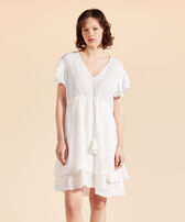 Robe courte en viscose femme unie Off-white vue portée de face