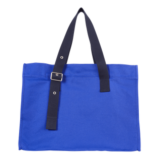 Bolsa de playa grande en algodón de color liso Purple blue vista trasera
