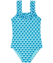 Girls Others Printed - Girls One-Piece Swimsuit Micro Waves, Lazulii blue front view
