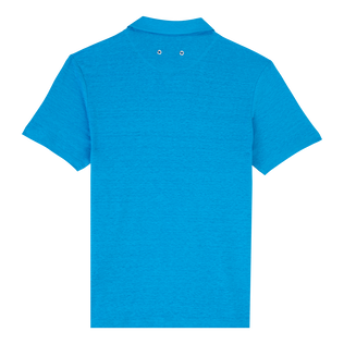 Polo en jersey de lin homme uni Bleu hawai vue de dos