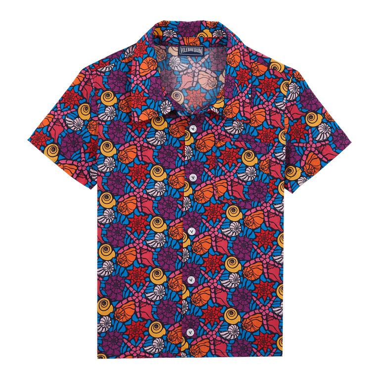 Boys Cotton Bowling Shirt Noumea Sea Shells - Shirt - Geres - Blue - Size 14 - Vilebrequin