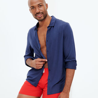 Camicia uomo in Jersey Tencel a tinta unita Blu marine dettagli vista 3