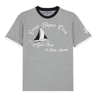 Camiseta de algodón con estampado Sail teñido en hilo para hombre Gris jaspeado vista frontal