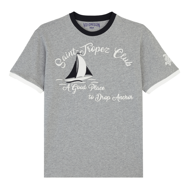 T-shirt En Coton Homme Yarn Dye Sail - Portisol - Gris
