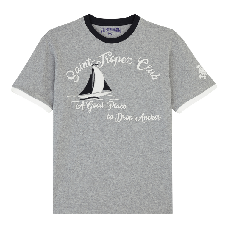 Vilebrequin Men Cotton T-shirt Yarn Dye Sail - Portisol - Grey - Size XXL