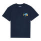 T-shirt coton organique homme Piranhas brodé Bleu marine vue de face