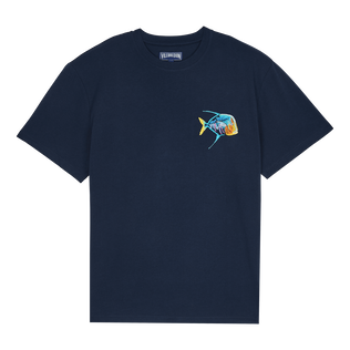 Camiseta de algodón orgánico con estampado Piranhas para hombre Azul marino vista frontal
