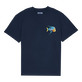 Camiseta de algodón orgánico con estampado Piranhas para hombre Azul marino vista frontal