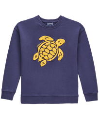 Boys Round-Neck Cotton Sweatshirt Placed Embroidery Turtles Navy front view