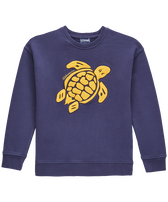 Boys Round-Neck Cotton Sweatshirt Placed Embroidery Turtles Navy front view