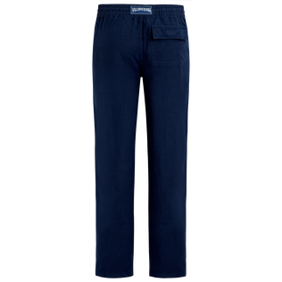 Men Linen Pants Solid Azul marino vista trasera