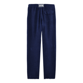 Men Linen Pants Solid Azul marino vista trasera