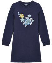 Vestito bambina a maniche lunghe Turtle Blu marine vista frontale