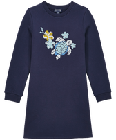 Langärmeliges Kleid für Mädchen mit Schildkröten-Print Marineblau Vorderansicht
