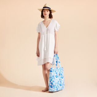Fließendes Solid Kleid aus Viskose für Damen Off white Details Ansicht 1
