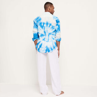 Pantalon en lin  large homme uni Blanc vue portée de dos