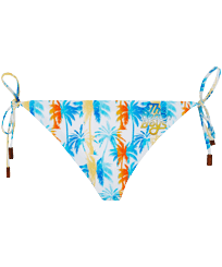 Slip bikini donna da allacciare Palms & Stripes - Vilebrequin x The Beach Boys Bianco vista frontale