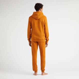 Men Cotton Hoodie Sweatshirt Solid Caramel back worn view