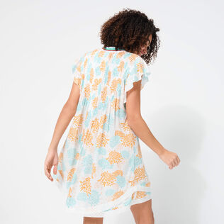 Vestido corto con estampado Iridescent Flowers of Joy para mujer - Vilebrequin x Poupette St Barth Terracotta vista trasera desgastada