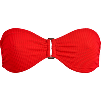 Vichy Jacquard Bandeau-Bikinioberteil mit Ring für Damen Mohnrot Vorderansicht