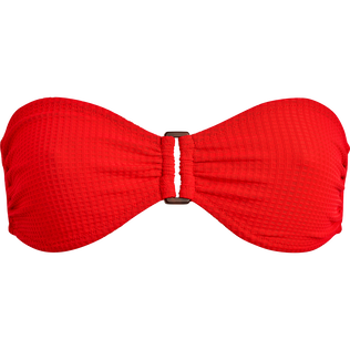 Vichy Jacquard Bandeau-Bikinioberteil mit Ring für Damen Mohnrot Vorderansicht