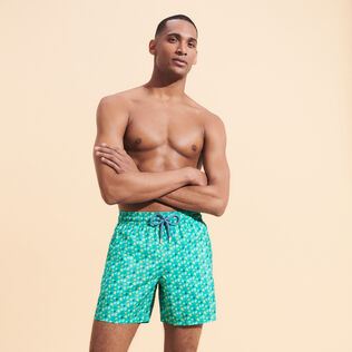 Men Swim Shorts Ultra-light and Packable Micro Ronde Des Tortues Rainbow Tropezian green front worn view