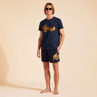 Men Cotton T-Shirt Embroidered The year of the Dragon Navy 细节视图1