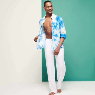 Men Linen Pants Solid White details view 3