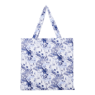 Unisex Linen Beach Bag Riviera Ink back view