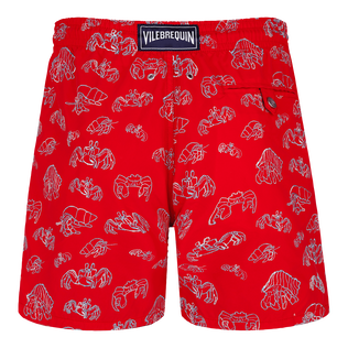 Men Swim Trunks Embroidered Hermit Crabs - Limited Edition Poppy red back view