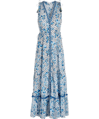 Women Maxi Dress Iris Lace- Vilebrequin x Poupette St Barth Azure front view