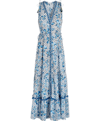 Iris Spitzen-Maxikleid für Damen - Vilebrequin x Poupette St Barth Aquamarin blau Vorderansicht