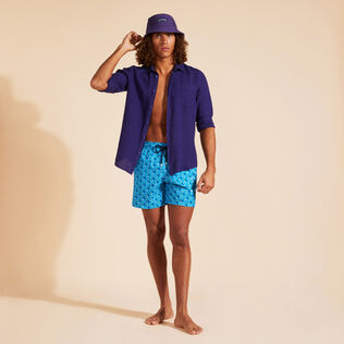 Men Linen Shirt Solid Midnight details view 1