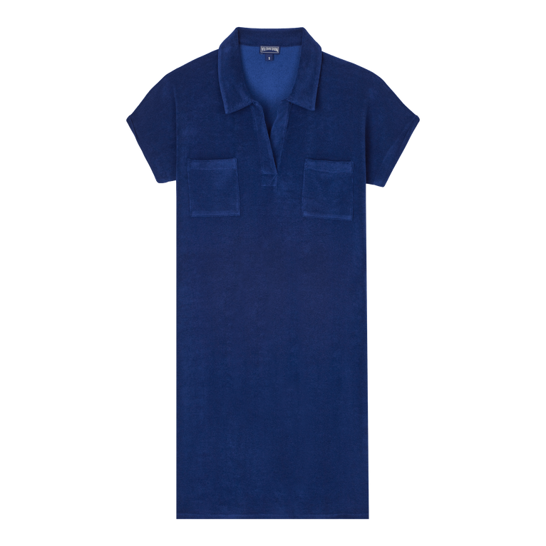 Women Terry Polo Dress Solid - Louve - Blue