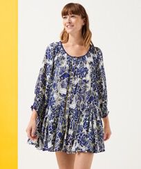 Women Mini Dress Hidden Fishes - Vilebrequin x Poupette St Barth Purple blue front worn view
