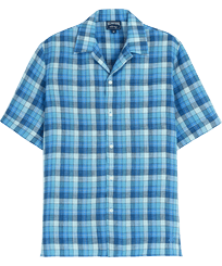 Camisa de bolos con estampado Checks para hombre de Vilebrequin x The Beach Boys Azul marino vista frontal