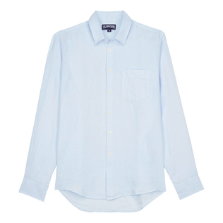 Camisa de lino lisa para hombre Cielo azul vista frontal