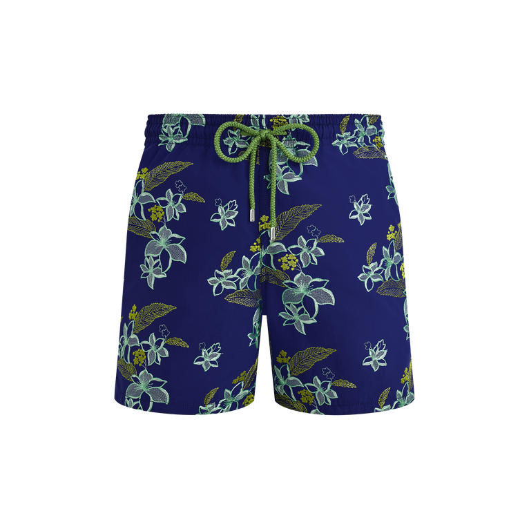 Vilebrequin Men Swim Shorts Embroidered Flowers Power - Swimming Trunk - Mistral - Blue - Size XXXL