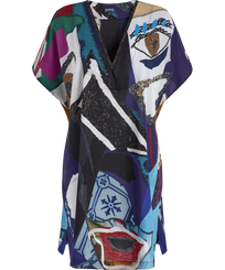 Vestito lungo donna in voile di cotone Envoûtement - Vilebrequin x Deux Femmes Noires Purple blue vista frontale