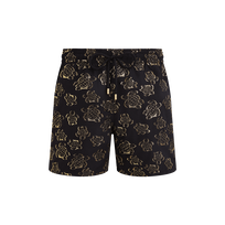 Men Swim Trunks Ronde des tortues Jacquard Black front view