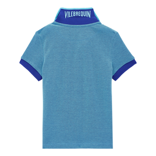 Solid Polohemd aus Baumwollpikee mit changierendem Effekt für Jungen Aquamarin blau Rückansicht