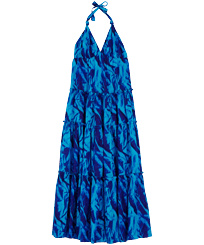 Women Cotton Long Backless Dress Les Draps Froissés Neptune blue front view