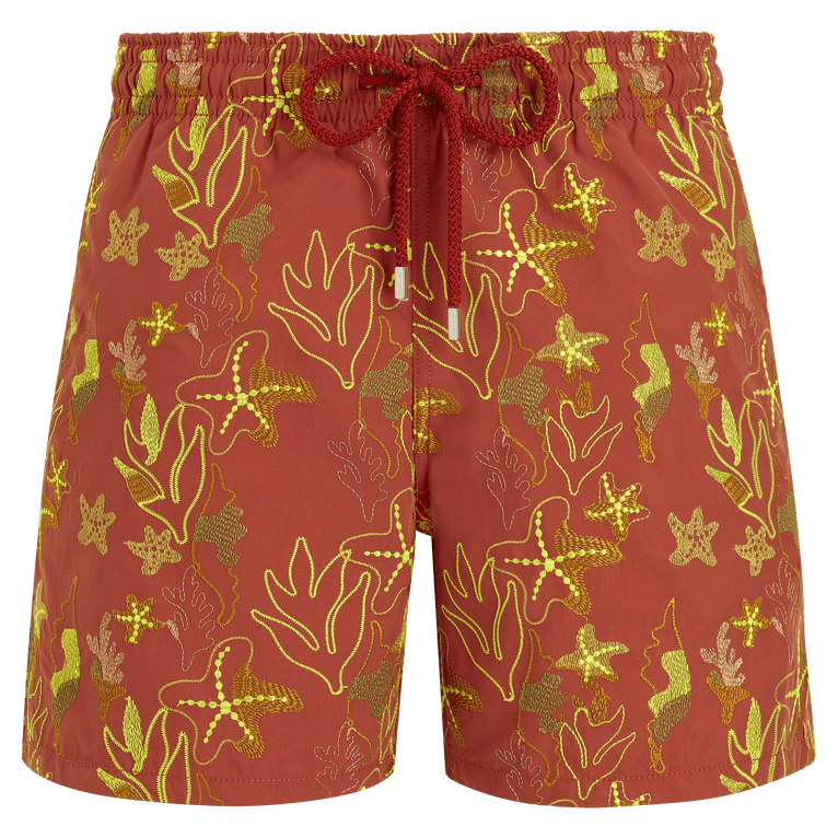 Pantaloncini Mare Uomo Ricamati Camo Seaweed - Edizione Limitata - Costume Da Bagno - Mistral - Rosso